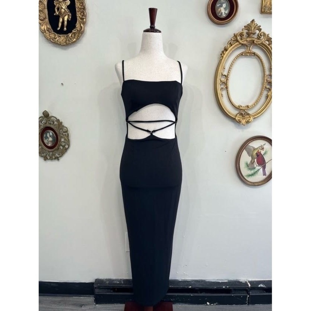 RNWY Cason Couture Thalia Black Cutout Maxi Dress Size S
